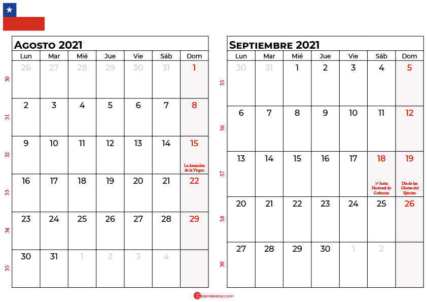 calendario agost y septiembre 2021 chilie