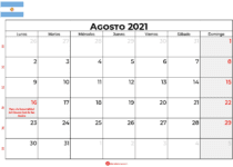 calendario agosto 2021 argentina