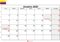 calendario agosto 2021 colombia