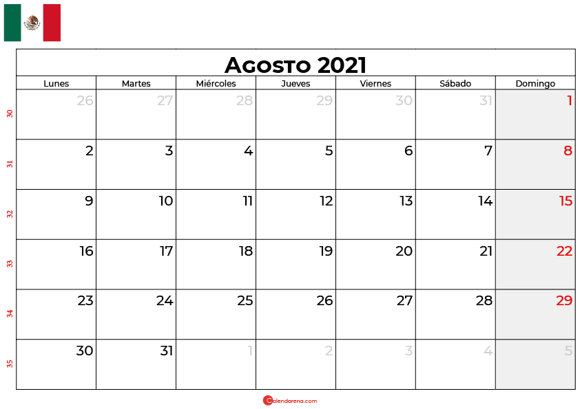 calendario agosto 2021 mexico