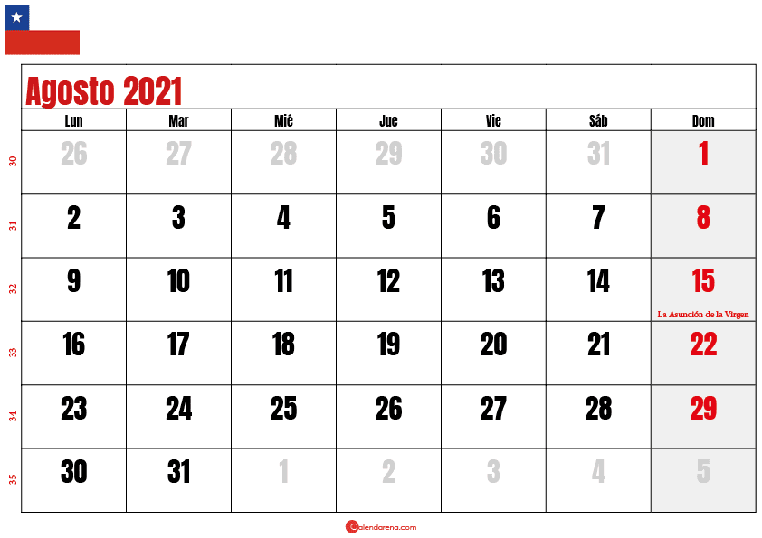 calendario agosto 2021 chilie