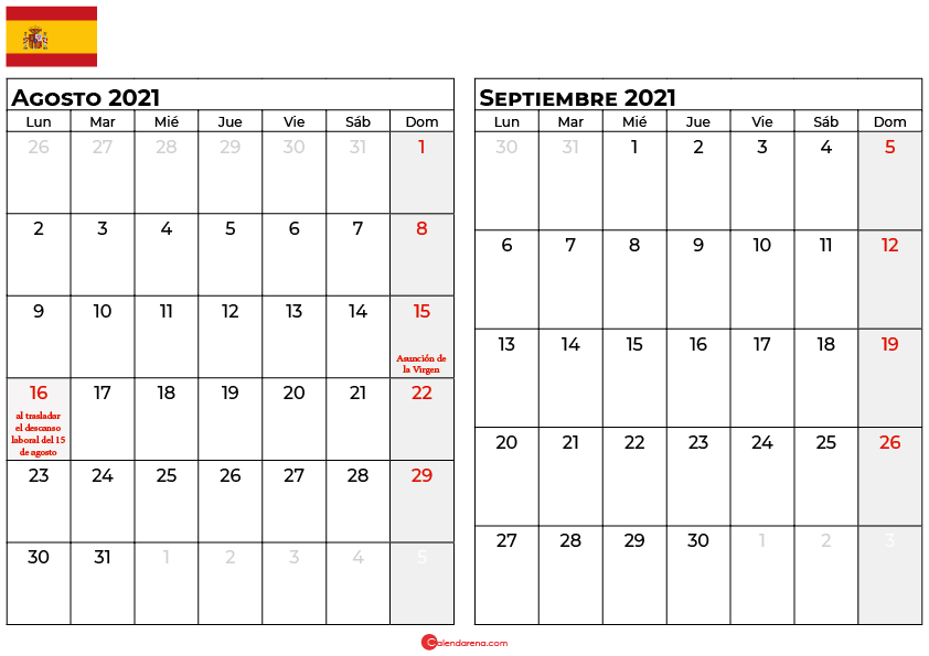 calendario agosto septiembre 2021 espana