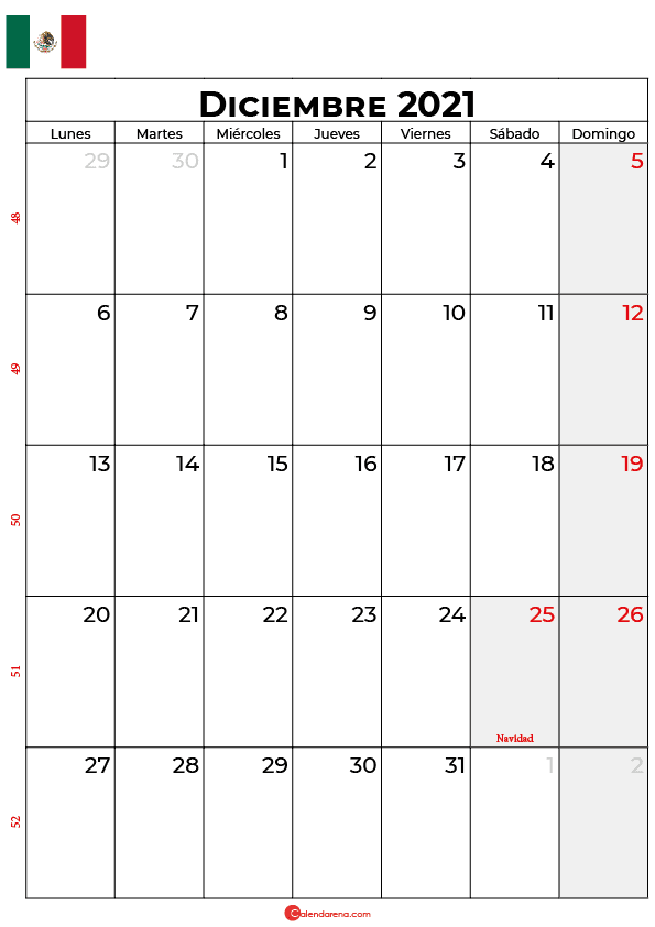 calendario de diciembre 2021 mexico