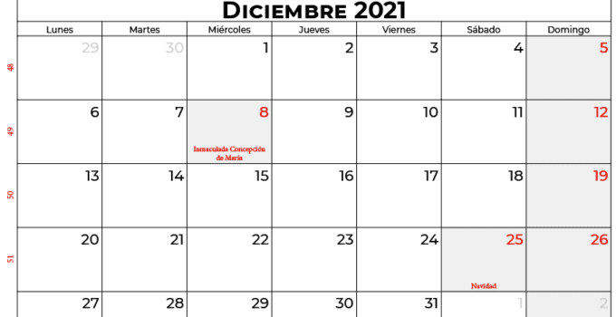 calendario diciembre 2021 argentina