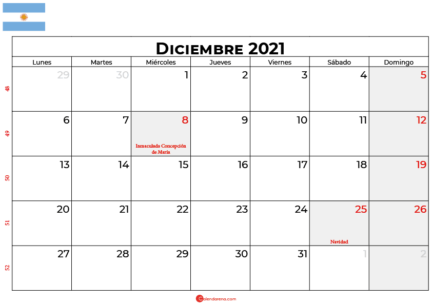 calendario diciembre 2021 argentina