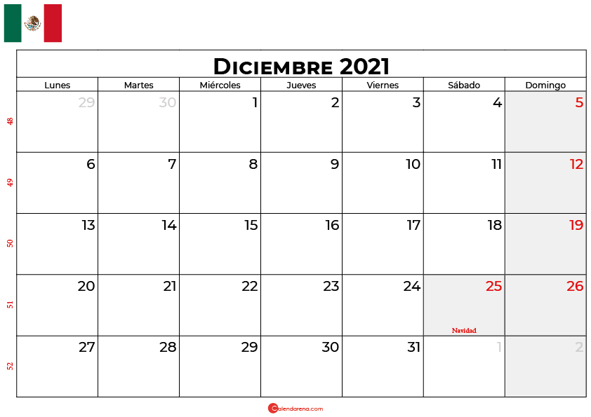calendario diciembre 2021 mexico