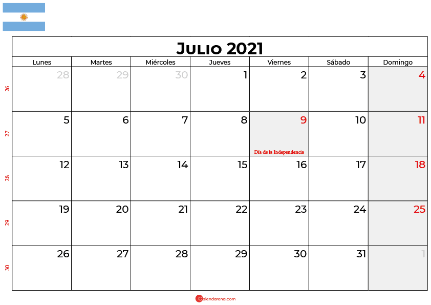 calendario julio 2021 argentina