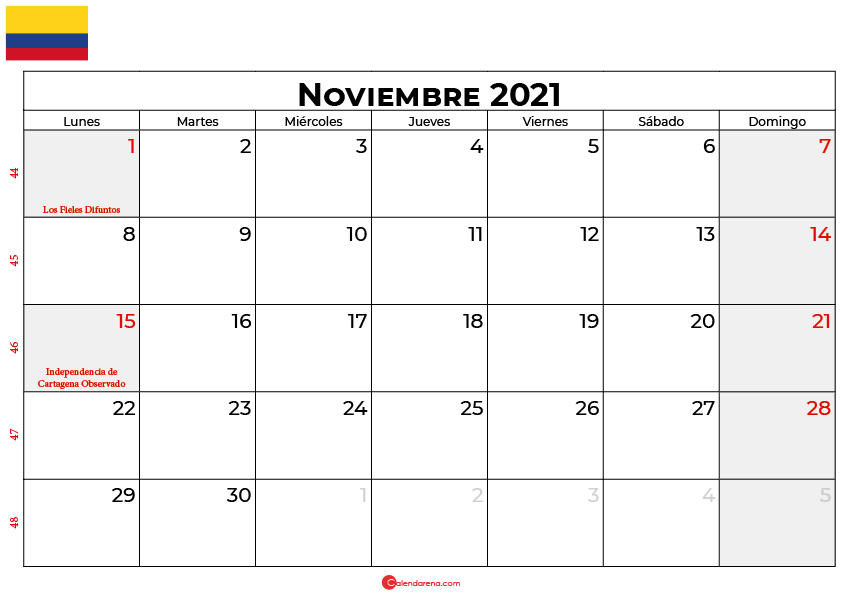 calendario noviembre 2021 colombia