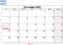 calendario octubre 2021 argentina