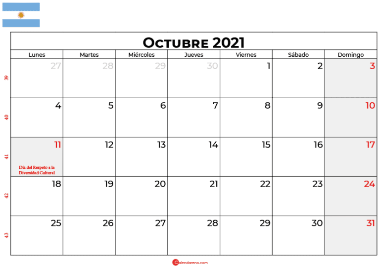Calendario Argentina Octubre: Descárgalo e Imprímelo