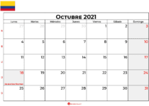 calendario octubre 2021 colombia