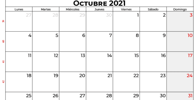 calendario octubre 2021 mexico