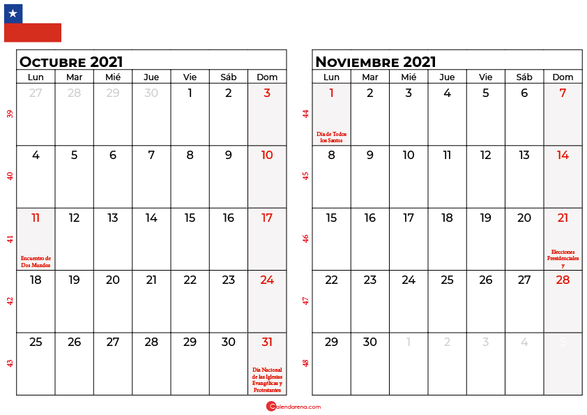 calendario octubre y noviembre 2021 chilie