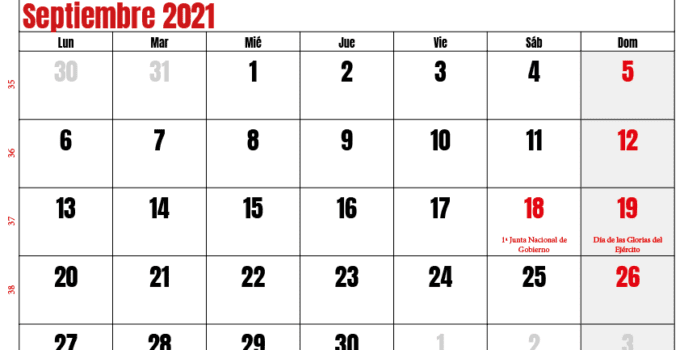 calendario septiembre 2021 chilie