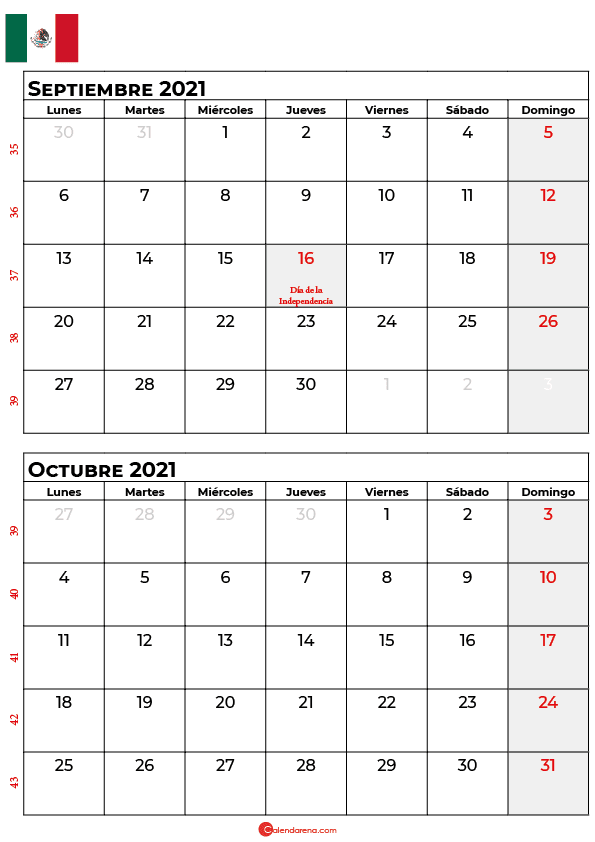 calendario septiembre octubre 2021 mexico