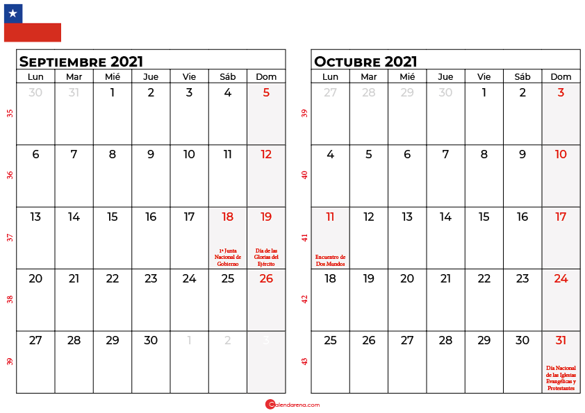 calendario septiembre y octubre 2021 chilie