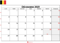 calendrier decembre 2021 belgique