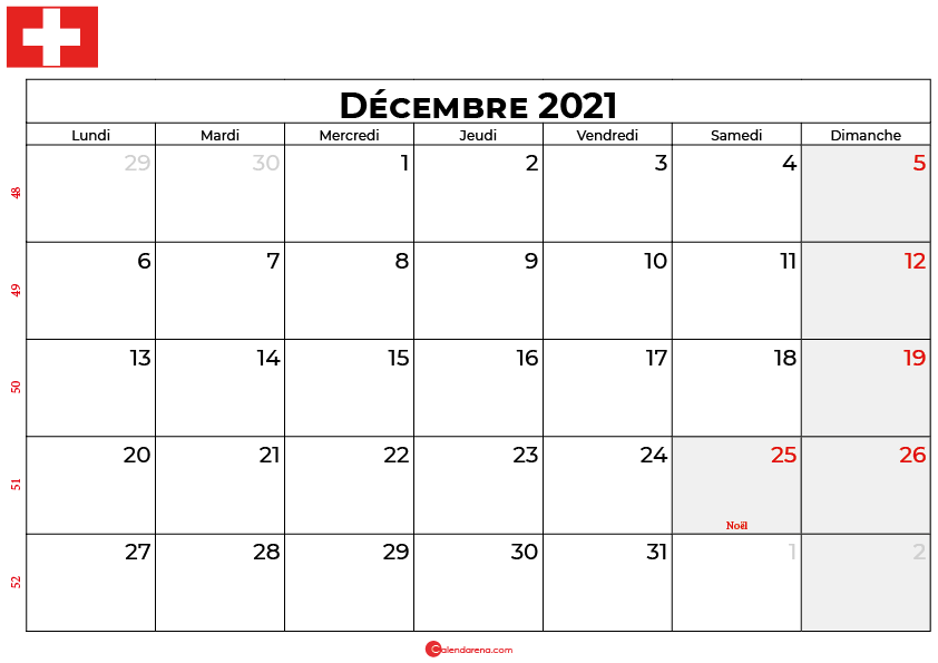 calendrier décembre 2021 swisse