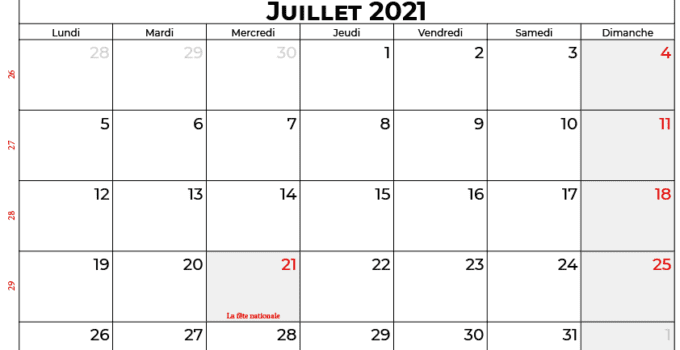 calendrier juillet 2021 belgique