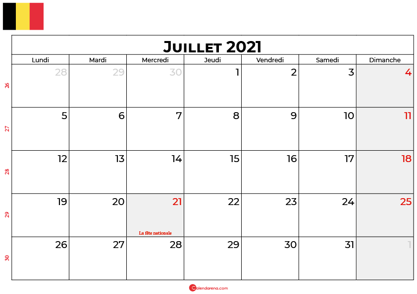 calendrier juillet 2021 belgique