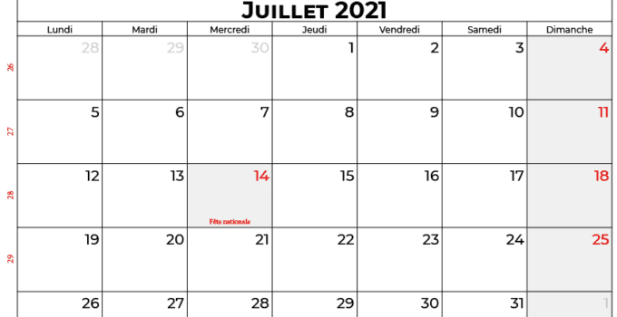calendrier juillet 2021 france