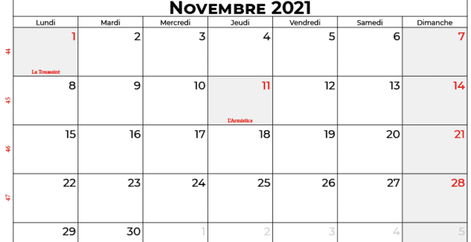 calendrier novembre 2021 belgique