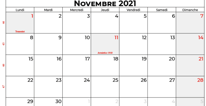 calendrier novembre 2021 france