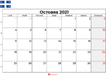 calendrier octobre 2021 Quebec