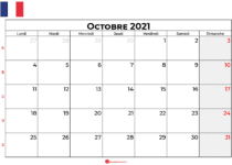 calendrier octobre 2021 france