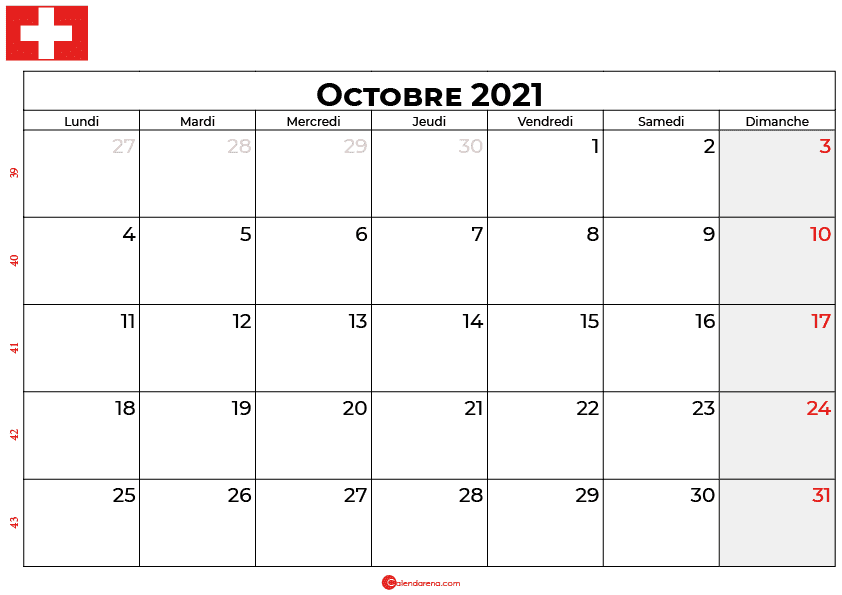 calendrier octobre 2021 swisse