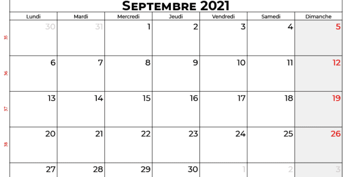 calendrier septembre 2021 belgique