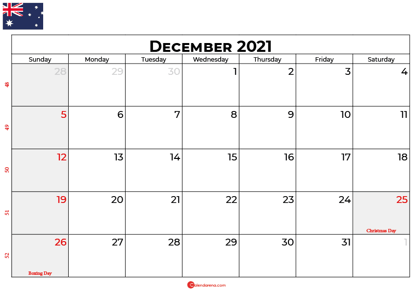 Download Free December 2021 Calendar Australia