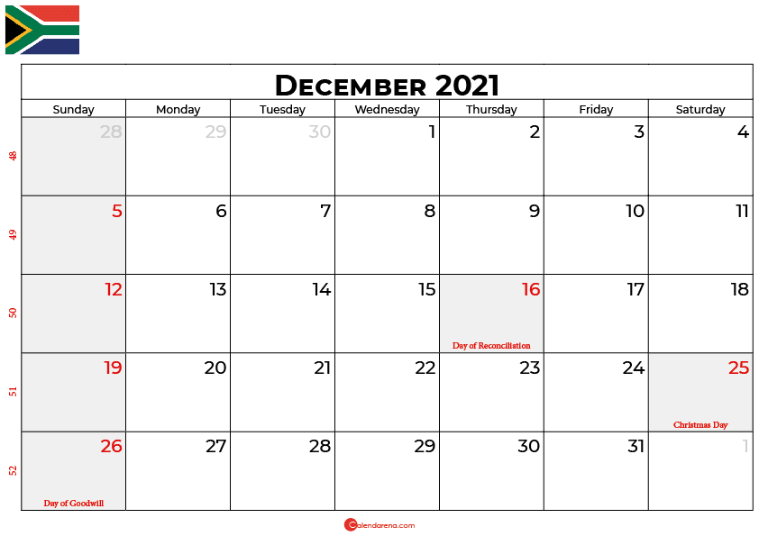 december 2021 calendar sa