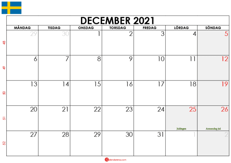 Ladda Ner Gratis Kalender December 2021 Sverige