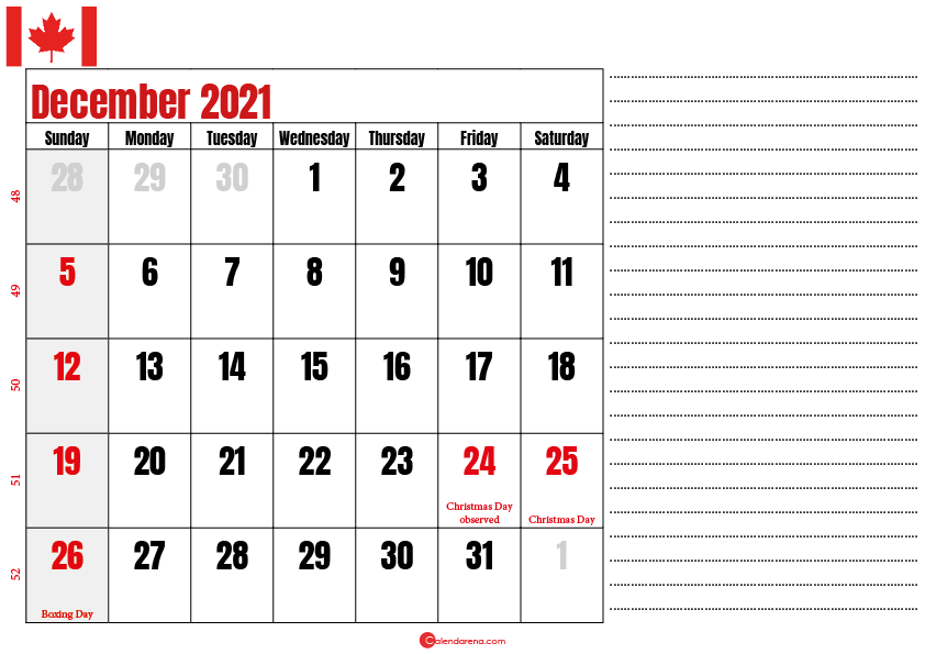 december 2021 printable calendar ca