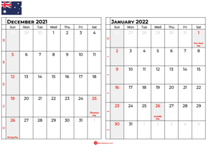 Download Free December 2021 Calendar Australia