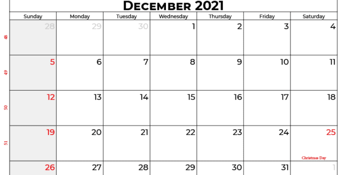 december calendar 2021 UK