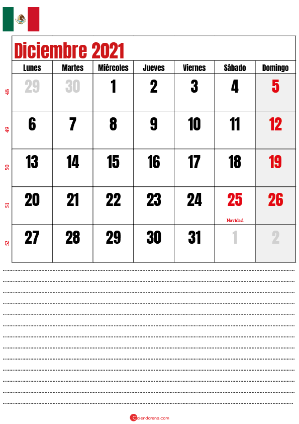 diciembre 2021 calendario mexico