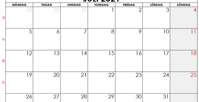 juli 2021 kalender sw
