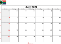 july 2021 calendar south africa