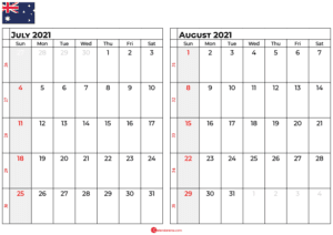 Download Free July 2021 Calendar Australia