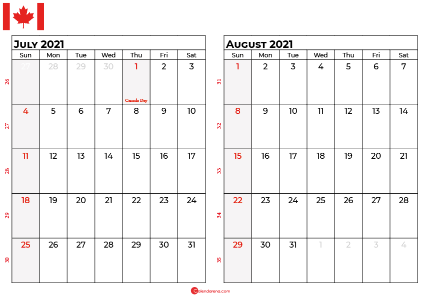 july and august 2021 calendar ca