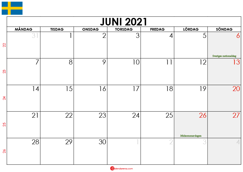 juni 2021 kalender sw