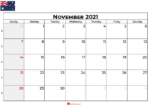 november 2021 calendar au