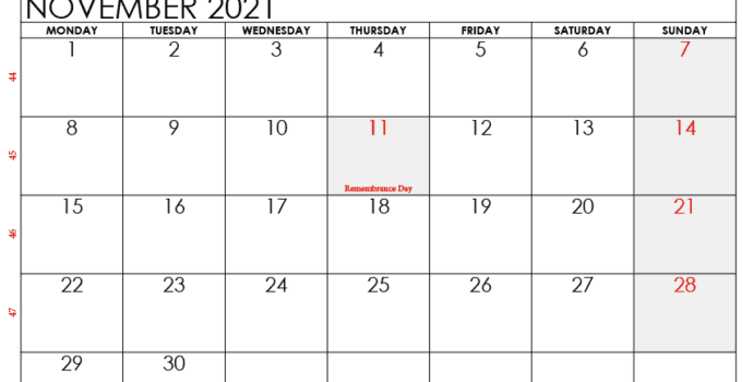 november 2021 calendar ca