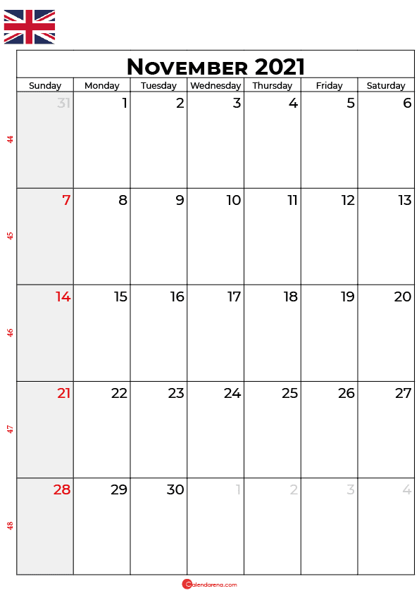 november 2021 calendar uk