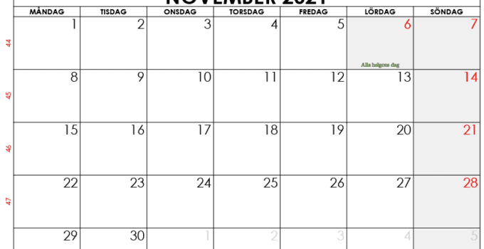 november 2021 kalender sw