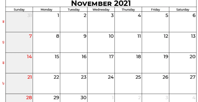 november calendar 2021 UK