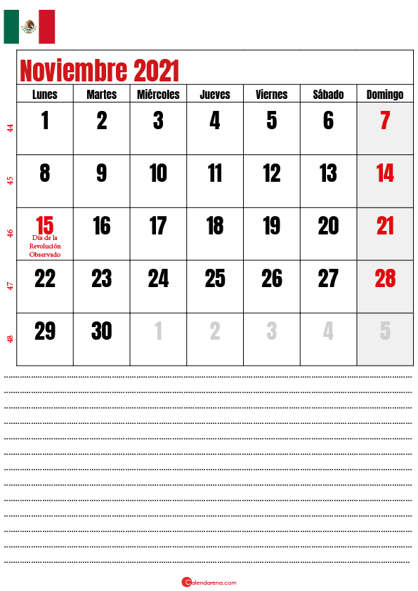 noviembre 2021 calendario mexico