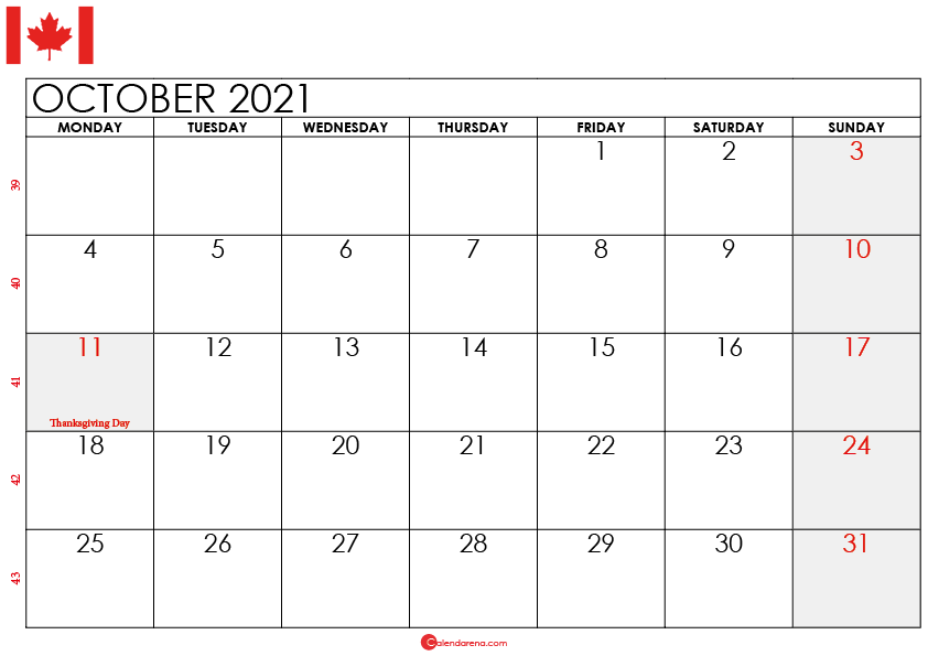 october 2021 calendar ca